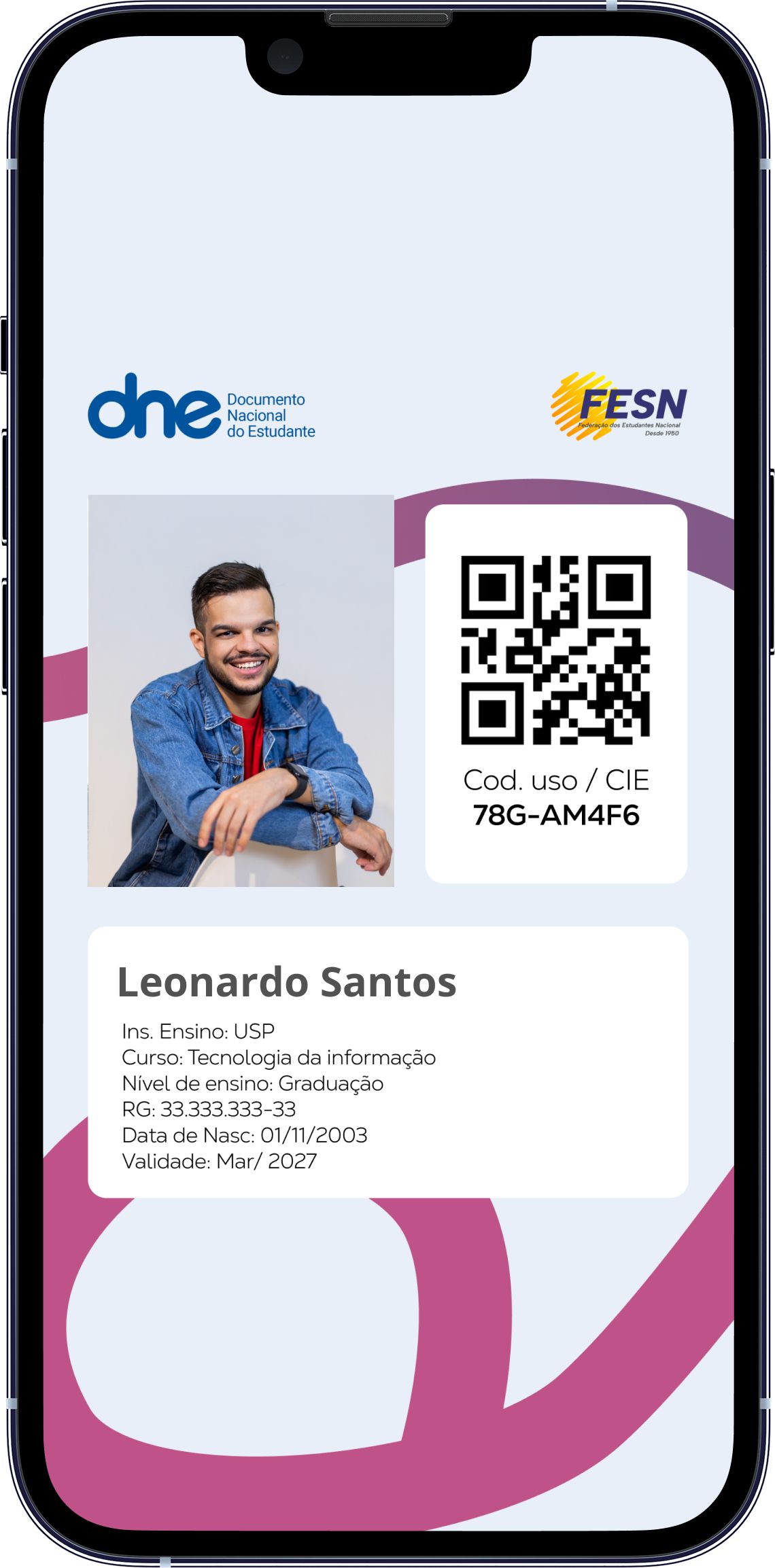 Exemplo da carteirinha digital