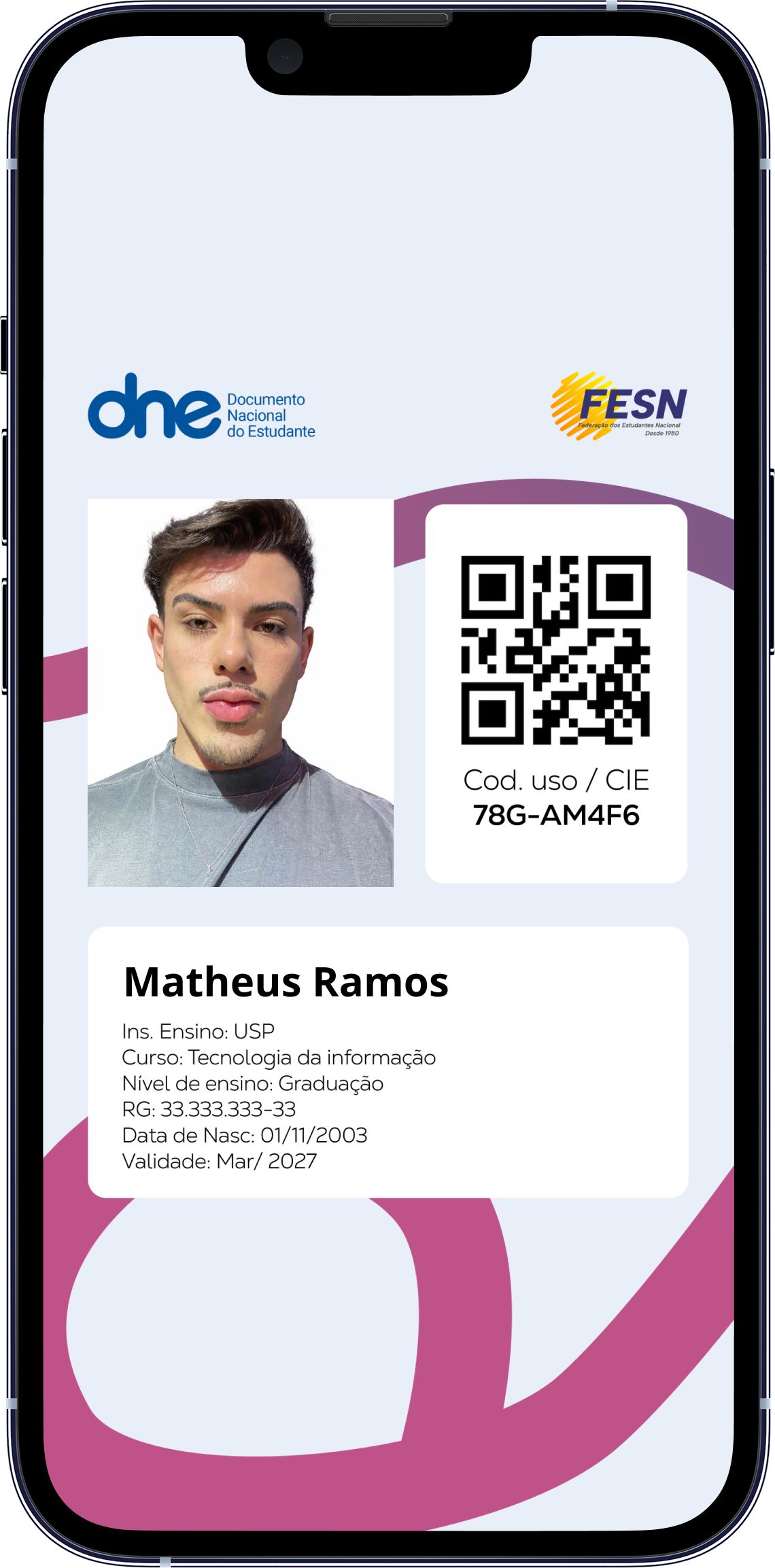 Exemplo da carteirinha digital
