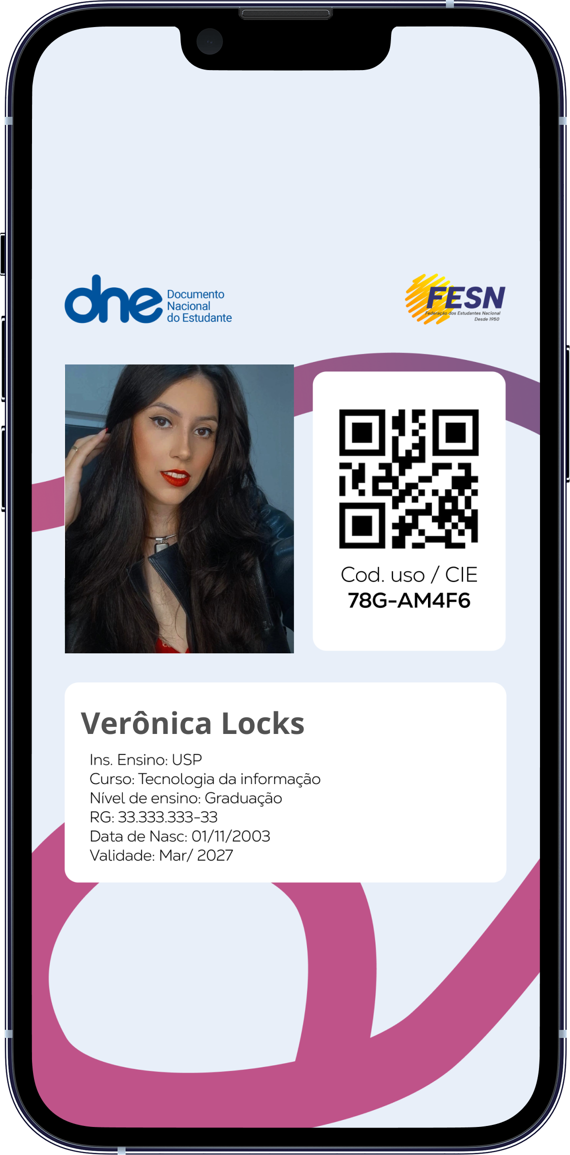 Exemplo da carteirinha no telemóvel
