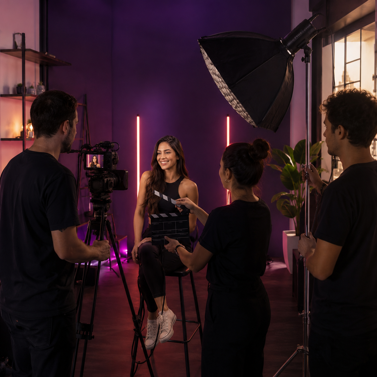 Bastidores de campanha de marca com influenciador parceiro